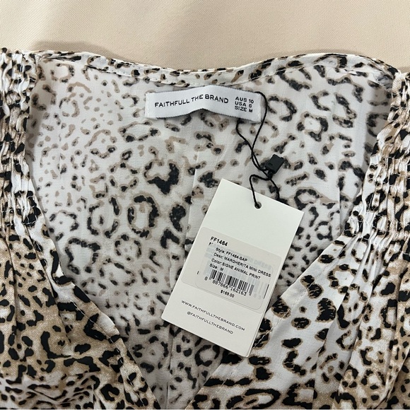 Faithfull The Brand Margherita Signe Animal Print Smocked Mini Dress Medium NWT - Picture 14 of 16